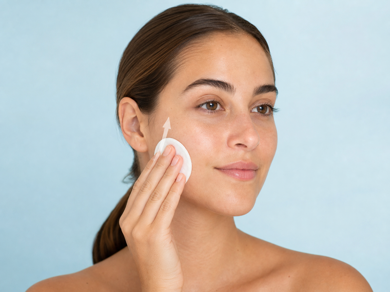 Mujer limpiando el rostro con movimientos suaves