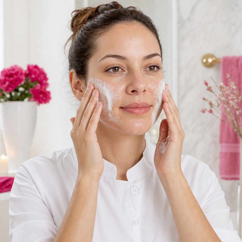 Masajear la espuma limpiadora facial