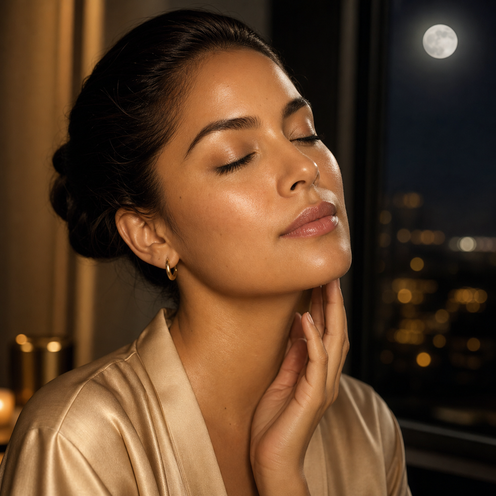 Piel luminosa en una rutina nocturna con colágeno