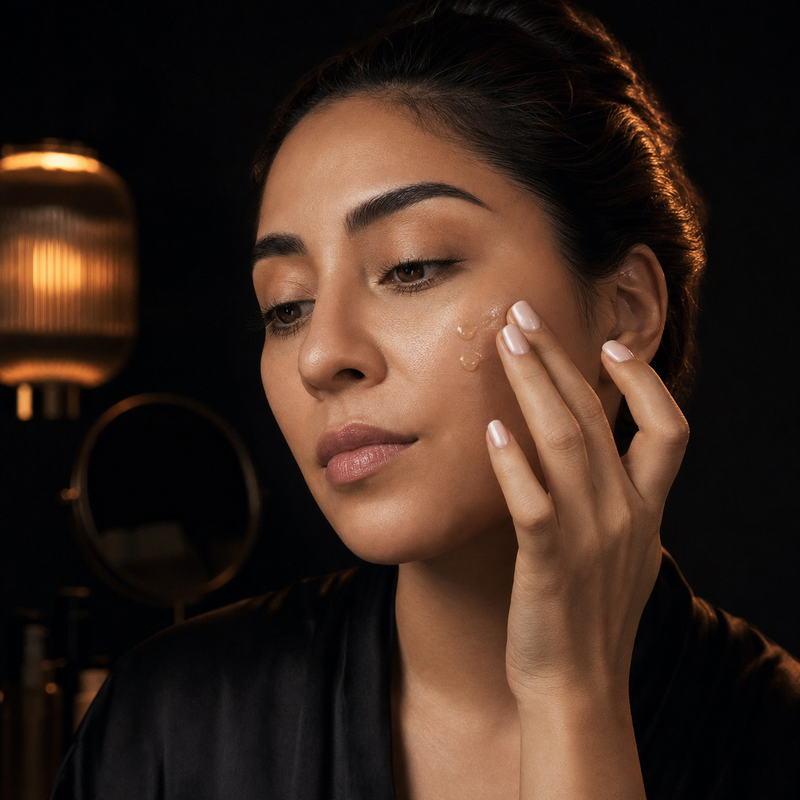 Aplicación nocturna y medida del sérum de retinol