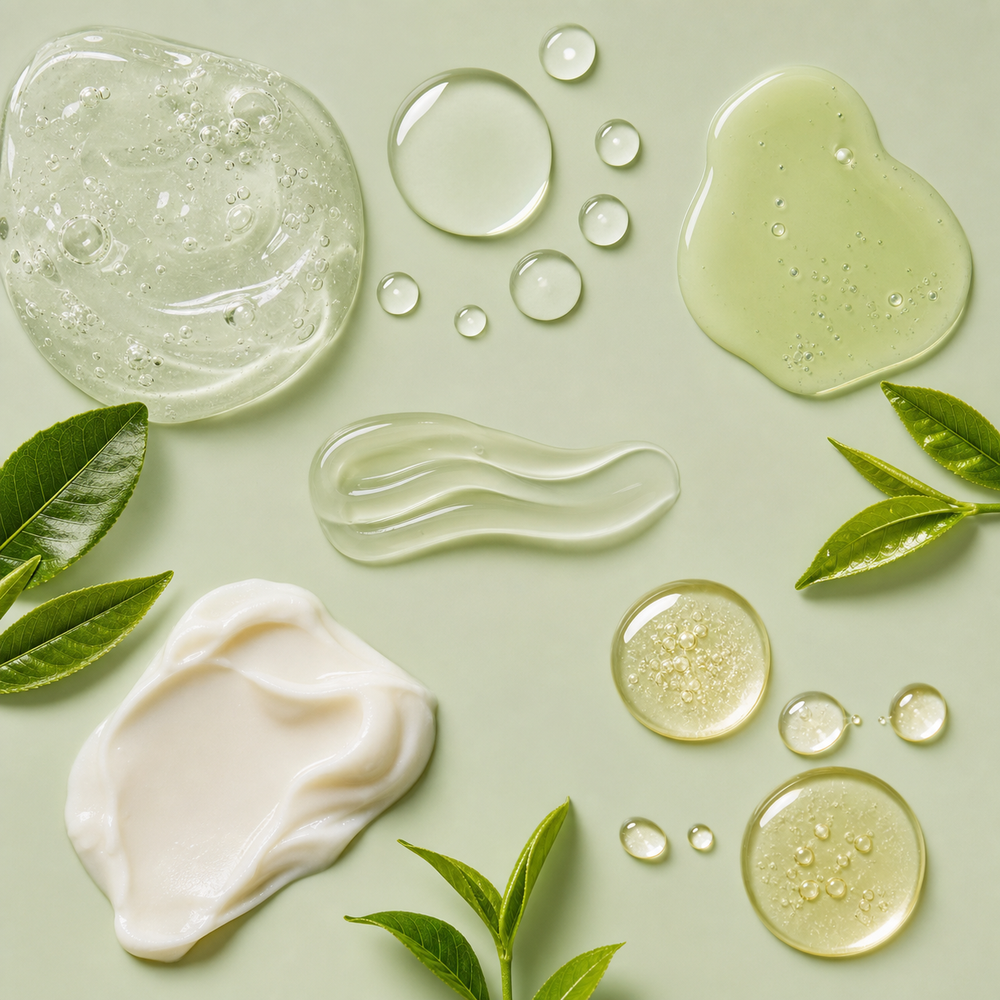 Texturas de rutina facial con té verde