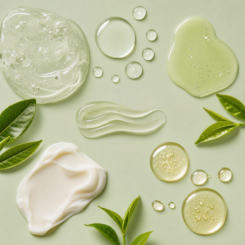 Texturas de rutina facial con té verde
